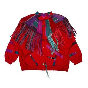 VIntage SFR Santa Fe Recreations Patchwork Fringe Suede Jacket Women's Medium